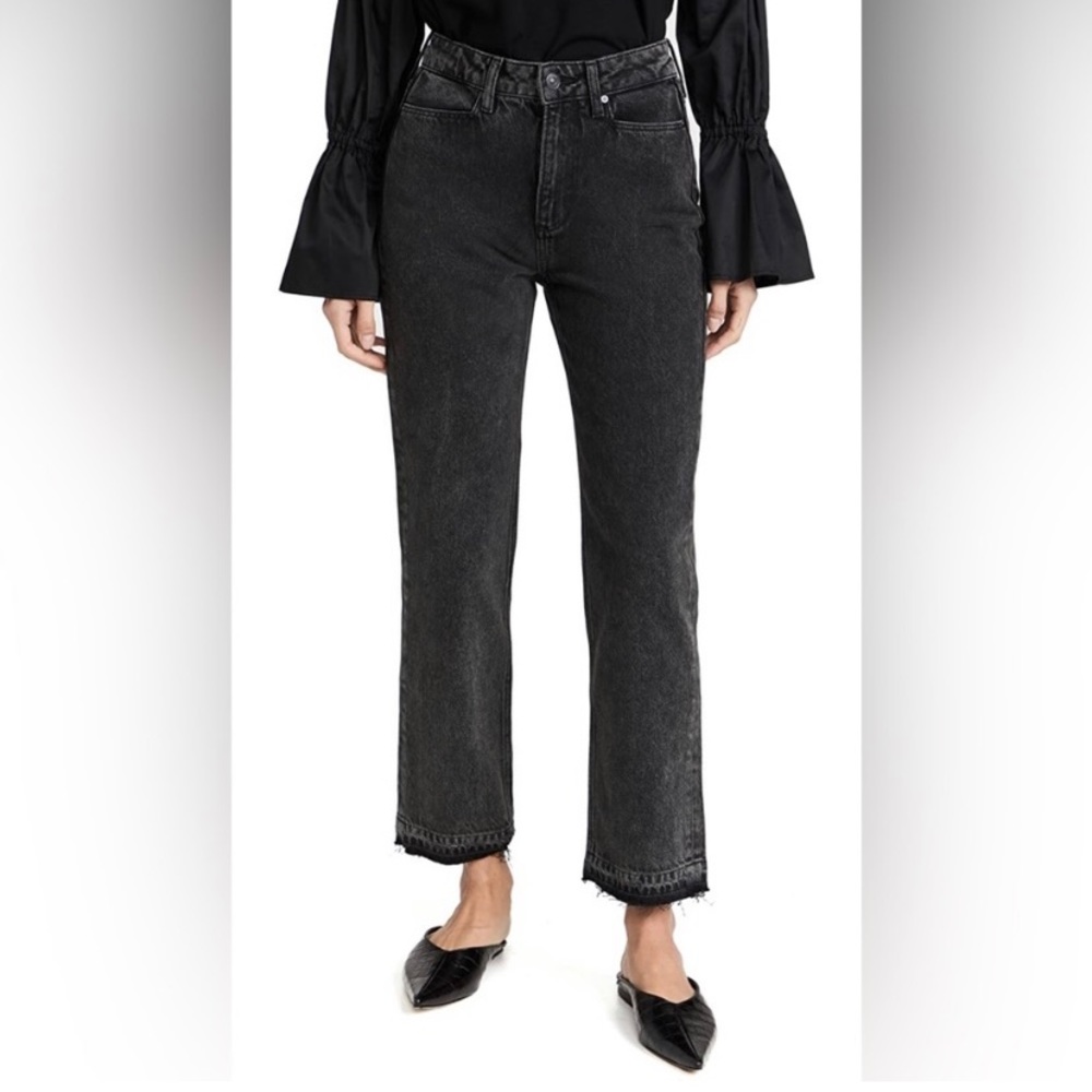 Paige Sarah Straight Ankle Jean - distressed black denim